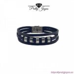 Pulsera de Tiras de Cuero y Acero inoxidable con Cuentas