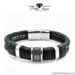 Pulsera de cuero doble con acero inoxidable