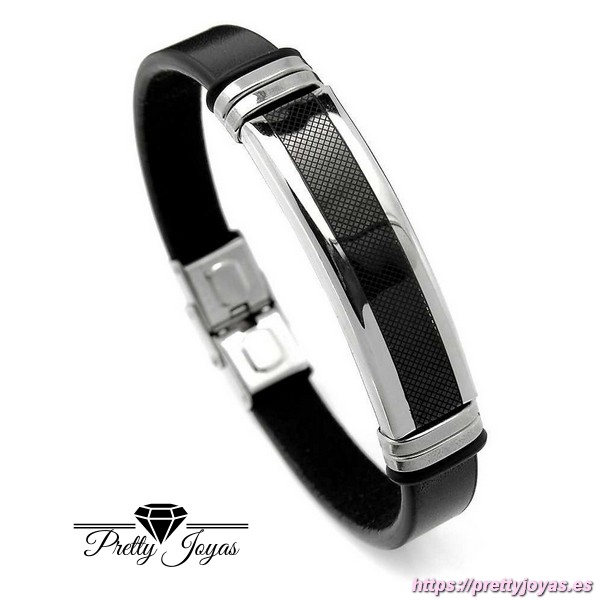 Pulsera de Acero y Caucho Negro