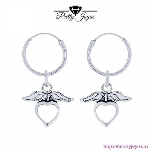 Aros de Plata de Ley con Charm Corazón Alado